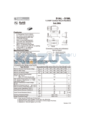 S1GL datasheet - 1.0 AMP. Surface Mount Rectifiers