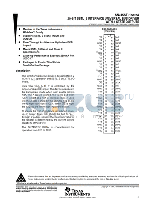 SN74SSTL16837 datasheet - 20-BIT SSTL_3 INTERFACE UNIVERSAL BUS DRIVER WITH 3-STATE OUTPUTS