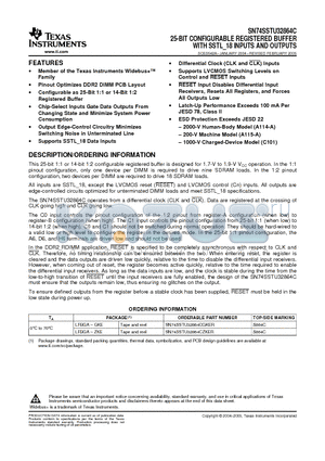 SN74SSTU32864C datasheet - 25-BIT CONFIGURABLE REGISTERED BUFFER WITH SSTL 18 INPUTS AND OUTPUTS