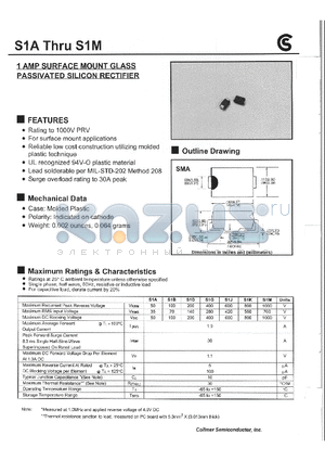 S1J datasheet - 1 AMP SURFACE MOUNT GLASS PASSIVATED SILICON RECTIFIER