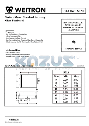 S1J datasheet - Surface Mount Standard Recovery Glass Passivated