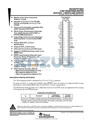 SN74SSTVF16857 datasheet - 14 BIT REGISTERED BUFFER WITH SSTL 2 INPUT AND OUTPUTS