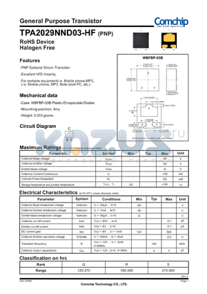 TPA2029NND03S-HF datasheet - General Purpose Transistor