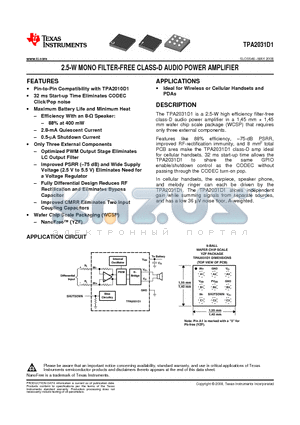 TPA2031D1 datasheet - 2.5-W MONO FILTER-FREE CLASS-D AUDIO POWER AMPLIFIER