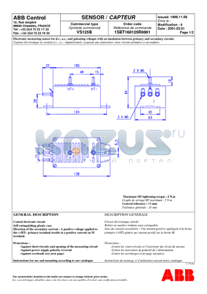 VS125B datasheet - SENSOR /CAPTEUR