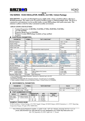 VS2ARF datasheet - VCXO OSCILLATOR, HCMOS, 5.0 VDC, 7x5mm