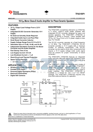 TPA2100P1 datasheet - 19-VPP Mono Class-D Audio Amplifier for Piezo/Ceramic Speakers