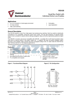 VS3125 datasheet - Quad Bus Switch with Individual Active Low Enables