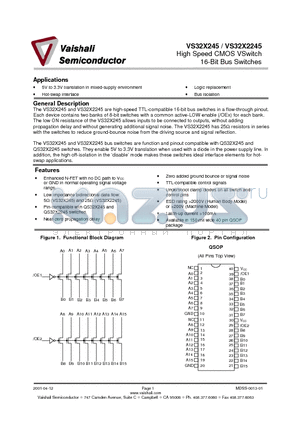 VS32X2245Q2 datasheet - High Speed CMOS VSwitch 16-Bit Bus Switches