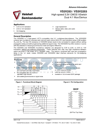 VS3V2253QX datasheet - High-speed 3.3V CMOS VSwitch Dual 4:1 Mux/Demux