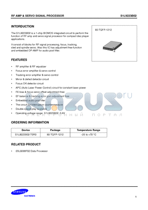 S1L9223B02 datasheet - RF AMP & SERVO SIGNAL PROCESSOR
