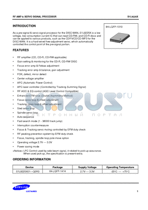 S1L9225 datasheet - RF AMP & SERVO SIGNAL PROCESSOR