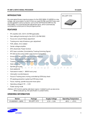 S1L9225X datasheet - RF AMP & SERVO SIGNAL PROCESSOR