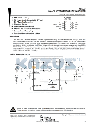 TPA302 datasheet - 300-mW STEREO AUDIO POWER AMPLIFIER