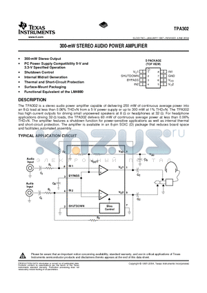 TPA302DR datasheet - 300-mW STEREO AUDIO POWER AMPLIFIER