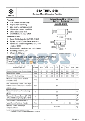 S1M datasheet - Surface Mount Standard Rectifier