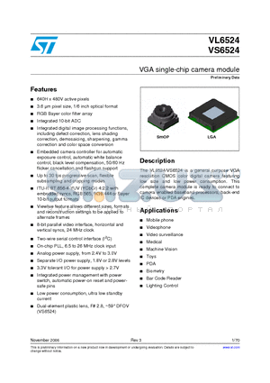 VS6524Q06J datasheet - VGA single-chip camera module