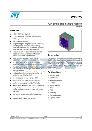 VS6525 datasheet - VGA single-chip camera module