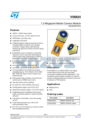 VS6624Q0KP datasheet - 1.3 Megapixel Mobile Camera Module