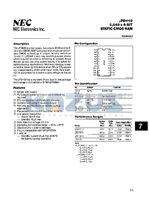 UPD449 datasheet - 2,048 x 8-BIT STATIC CMOS RAM