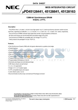 UPD45128163G5-A75 datasheet - 128M-bit Synchronous DRAM 4-bank, LVTTL