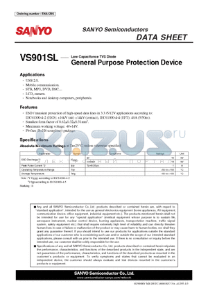 VS901SL datasheet - Low Capacitance TVS Diode General Purpose Protection Device