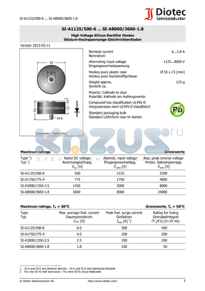 SI-A1125 datasheet - High Voltage Silicon Rectifier Diodes
