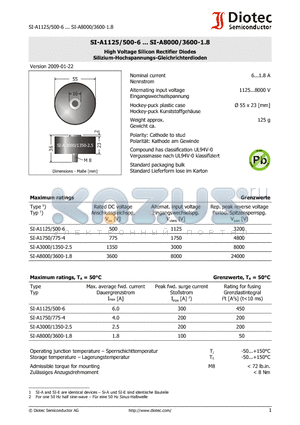 SI-A1125/500-6 datasheet - High Voltage Silicon Rectifier Diodes