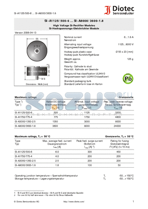 SI-A1750/775-4 datasheet - High Voltage Si-Rectifier Modules Si-Hochspannungs-Gleichrichter Module