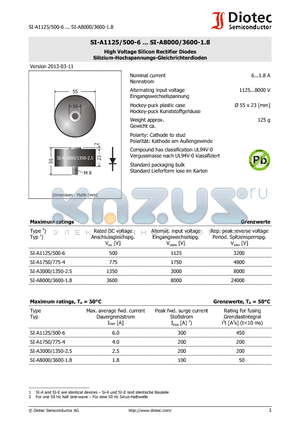 SI-A1750/775-4 datasheet - High Voltage Silicon Rectifier Diodes