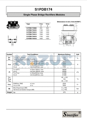 S1PDB174 datasheet - Single Phase Bridge Rectifiers Modules