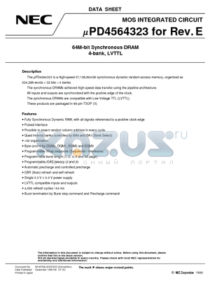 UPD4564323G5-A70-9JH datasheet - 64M-bit Synchronous DRAM 4-bank, LVTTL