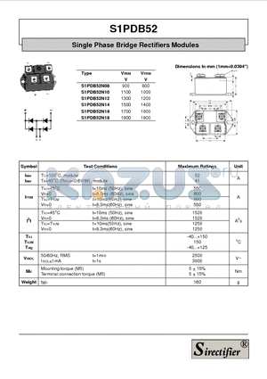 S1PDB52N16 datasheet - Single Phase Bridge Rectifiers Modules