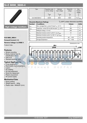 SI-E8000-3600-4 datasheet - High voltage rectifiers