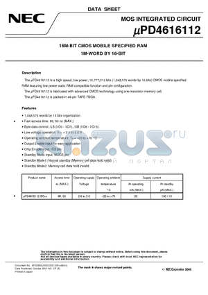 UPD4616112F9-BC80-BC2 datasheet - 16M-BIT CMOS MOBILE SPECIFIED RAM 1M-WORD BY 16-BIT