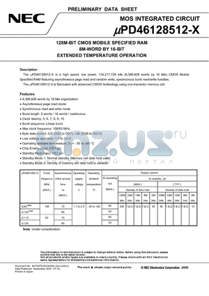 UPD46128512F9-CR2 datasheet - 128M-BIT CMOS MOBILE SPECIFIED RAM 8M-WORD BY 16-BIT EXTENDED TEMPERATURE OPERATION