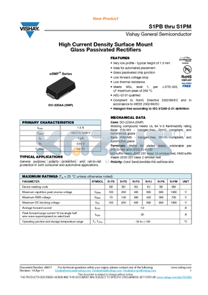 S1PG datasheet - High Current Density Surface Mount Glass Passivated Rectifiers