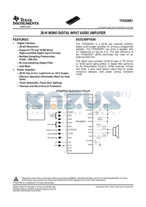 TPA3200D1 datasheet - 20-W MONO DIGITAL INPUT AUDIO AMPLIFIER