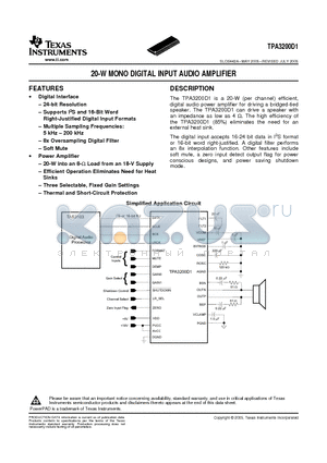 TPA3200D1DCP datasheet - 20-W MONO DIGITAL INPUT AUDIO AMPLIFIER