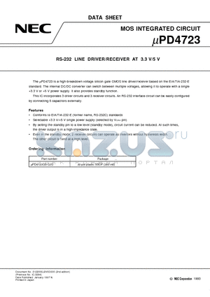 UPD4723 datasheet - RS-232 LINE DRIVER/RECEIVER AT 3.3 V/5 V