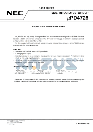 UPD4726 datasheet - RS-232 LINE DRIVER/RECEIVER
