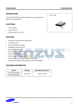 S1T2410B01 datasheet - bipolar integrated circuit designed as a telephone bell replacement