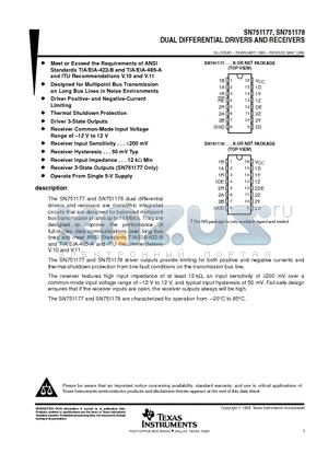 SN751178NS datasheet - DUAL DIFFERENTIAL DRIVERS AND RECEIVERS