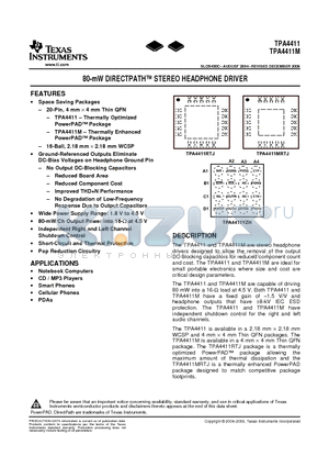 TPA4411 datasheet - 80-mW DIRECTPATH STEREO HEADPHONE DRIVER