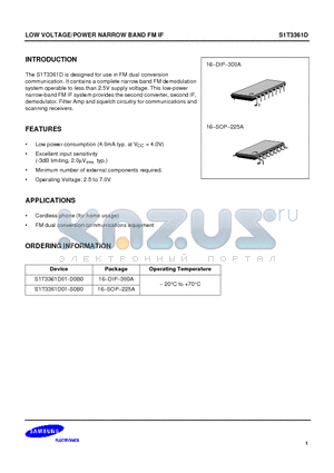 S1T3361D datasheet - LOW VOLTAGE/POWER NARROW BAND FM IF
