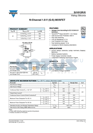 SI1012R-T1-GE3 datasheet - N-Channel 1.8 V (G-S) MOSFET