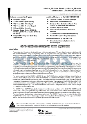 SN75119P datasheet - DIFFERENTIAL LINE TRANSCEIVERS