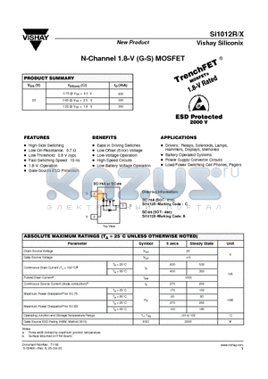 SI1012X datasheet - N-Channel 1.8-V (G-S) MOSFET