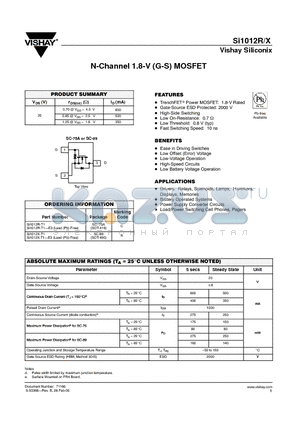 SI1012X datasheet - N-Channel 1.8-V (G-S) MOSFET