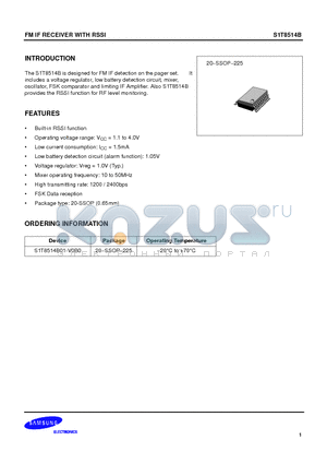 S1T8514B datasheet - FM IF RECEIVER WITH RSSI